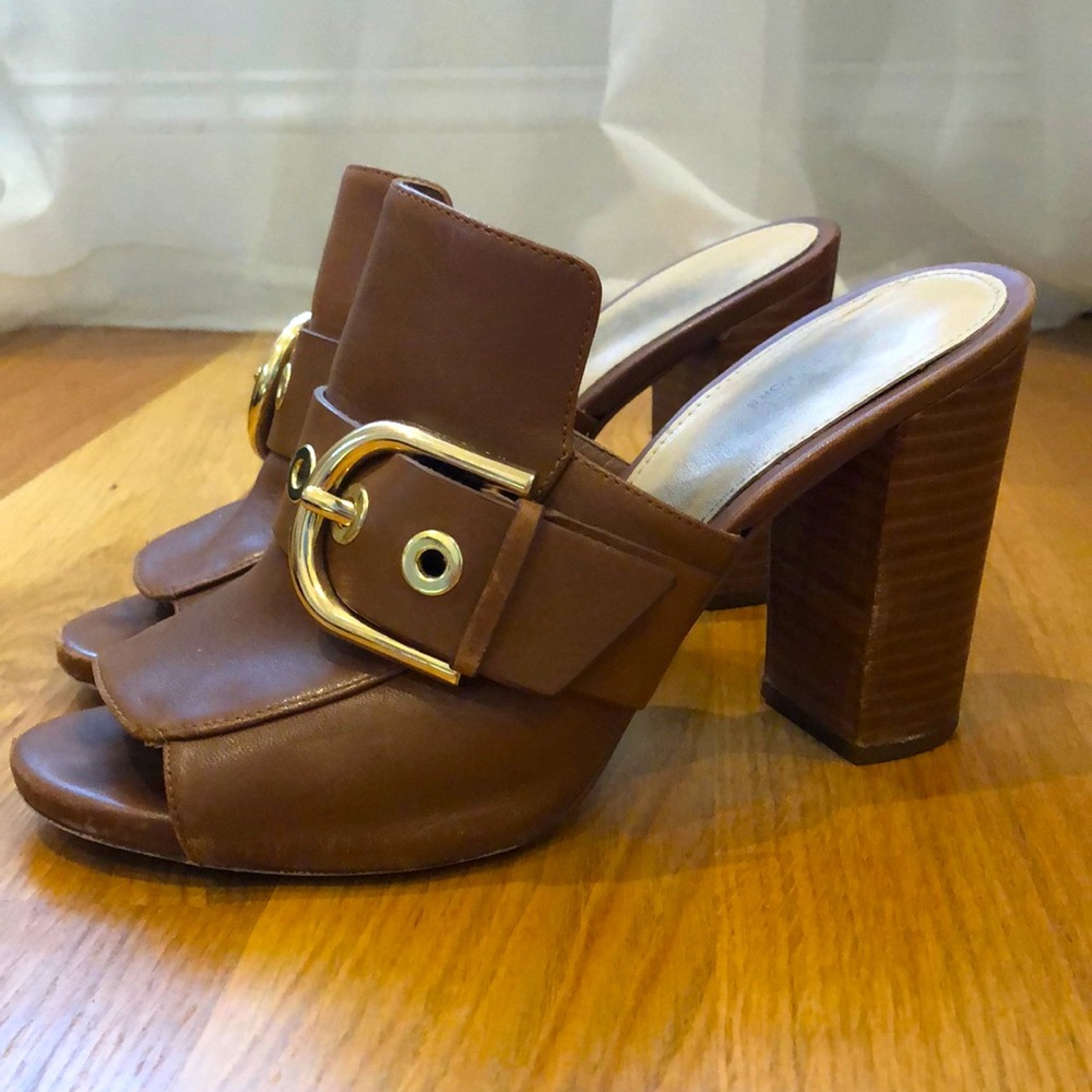 Michael Kors Gold Buckle Platform Mules 7.5